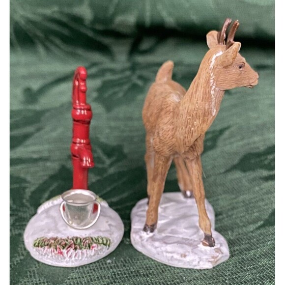 Lemax Christmas Village Deer On The Hoof 92343 & Red Water Pump 54107 Figurine - Picture 4 of 6